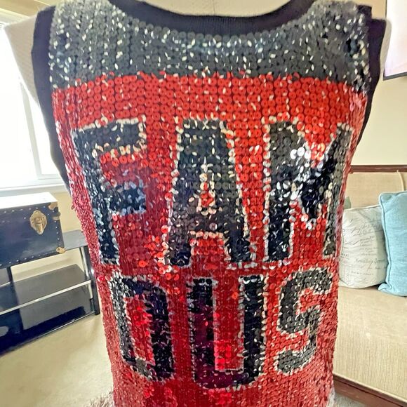 Y2K Move U Graphic Tank Top "FAMOUS" Women's SM Sequins Grunge Embellished Bling - Picture 8 of 13
